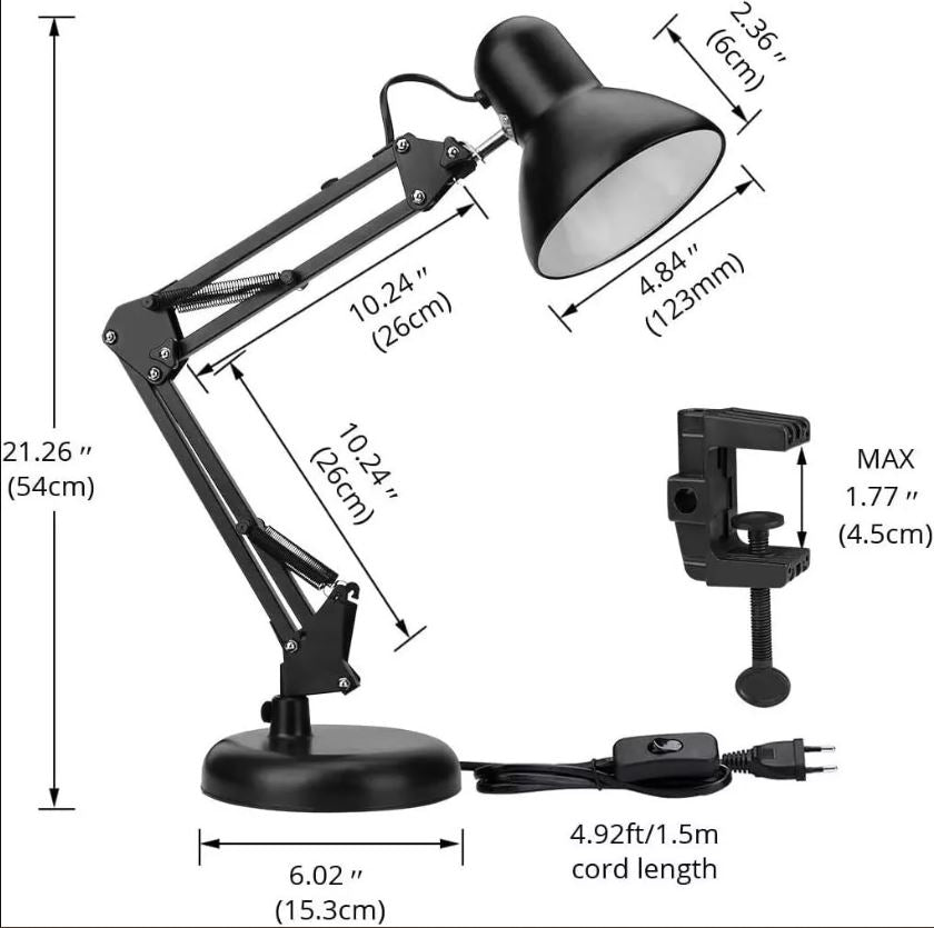 Lámpara Brazo Flexible Escritorio Estudio Base De Mesa Clip Color de la estructura Negro