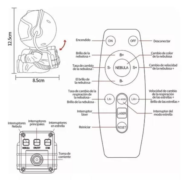 Lampara Led Astronauta De Proyector Cielo Estrella Espanta Color de la estructura Blanco